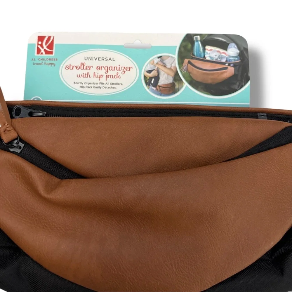 JL Childress Universal Stroller Organizer‎ with Hip Pack Tan Black Detachable